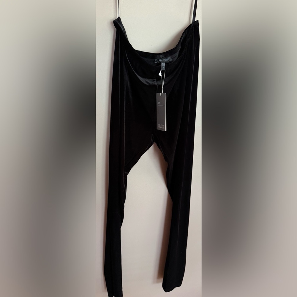 NWT EILEEN FISHER Black Velvet Leggings Ankle Small